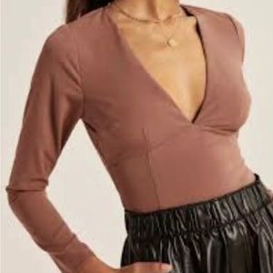 Abercrombie Brown Long-Sleeve Deep-V Top